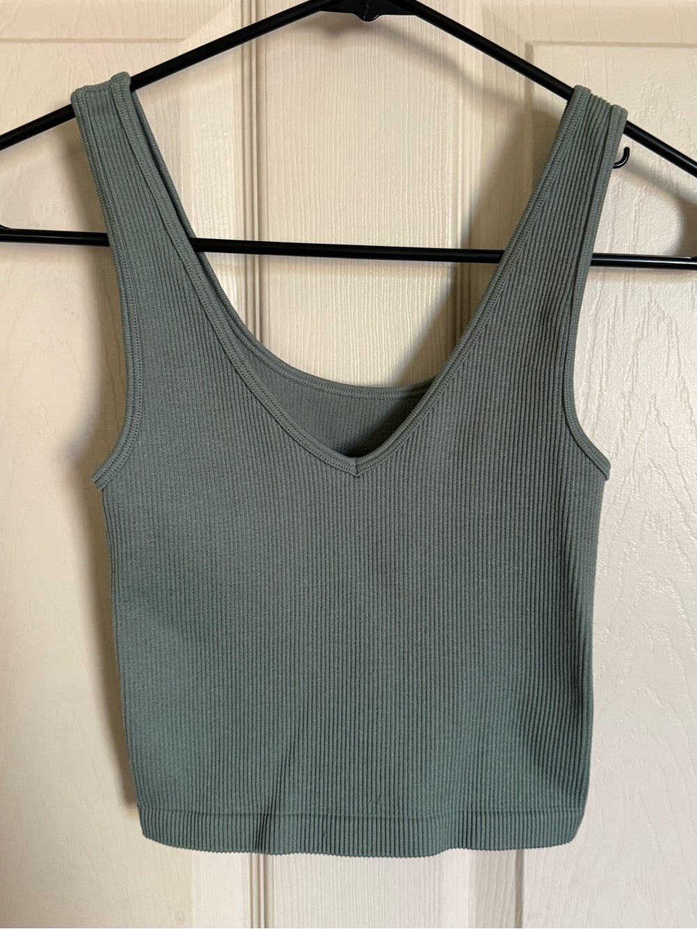 Ribbed V-Neck Tank Top in Sage Green